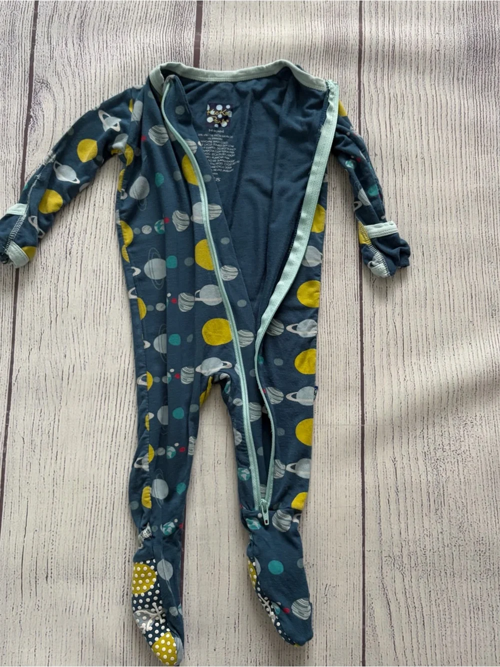 Kickee Pants Kids Bamboo Blue Planet Print Footed Pajamas Size 3-6 months